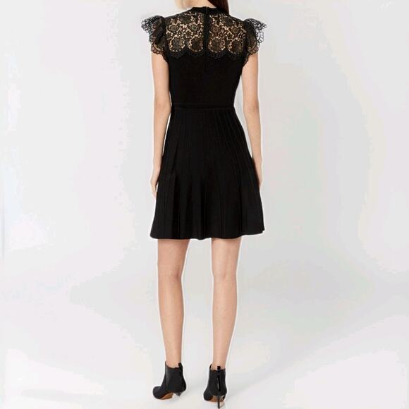 Shoshanna Sandra Dress Black Womens Whimsigoth Formal Designer Mini Pleated M - Picture 3 of 16